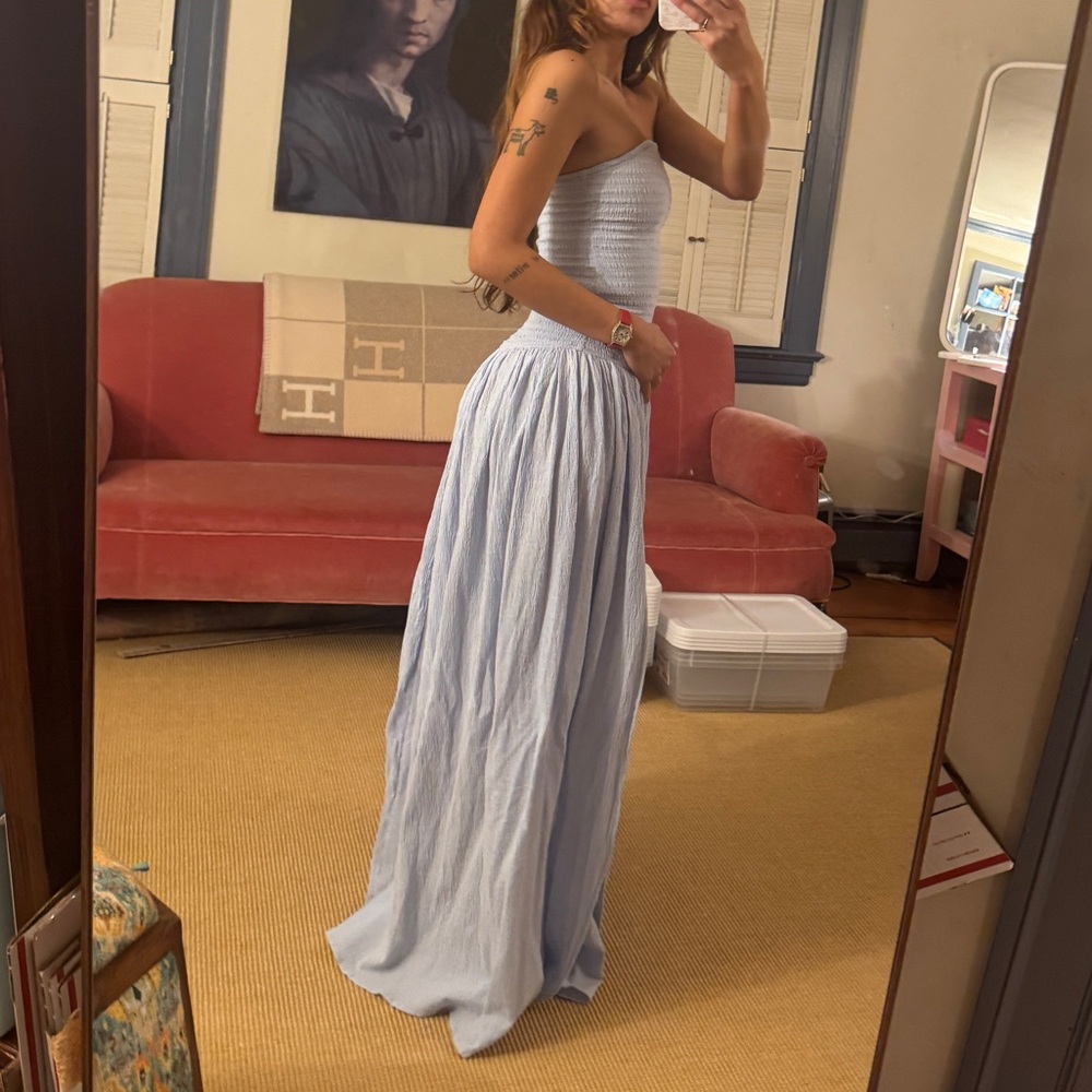 NWT Meshki ‘Maureen’ powder blue cotton shirring strapless maxi dress - Picture 15 of 16